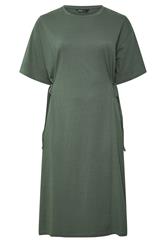 YOURS Plus Size Khaki Green Front Tie Midi Dress | Yours Clothing 1
