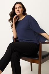 M&Co Navy Blue Long Angel Sleeve Blouse | M&Co 3