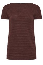 LTS Tall Chocolate Brown Textured Slash Neck Top