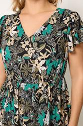 YOURS Plus Size Black & Green Floral Smock Dress | Yours Clothing 4