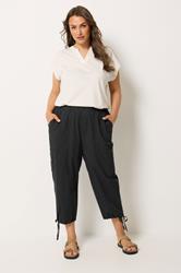 YOURS Plus Size Black Crop Cargo Trousers | Yours Clothing 3