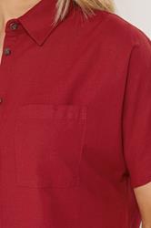 LTS Tall Women's Berry Red Short Sleeve Linen Shirt | Long Tall Sally 4