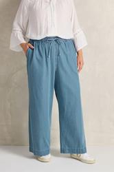 EVANS Plus Size Midwash Blue Wide Leg Denim Trousers | Evans 1