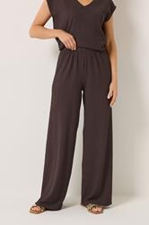 LTS Tall Women's Chocolate Brown Textured Elasticated Wide Leg Trousers | Long Tall Sally 1