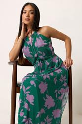 M&Co Petite Teal Mesh Knot Front Halter Neck Maxi Dress | M&Co 2