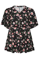 YOURS Plus Size Black Floral Pleat Front Short Sleeve Top | Yours Clothing 5