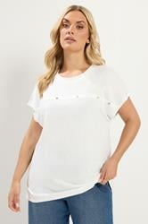 YOURS Curve White Stud Grown-On Sleeve T-Shirt