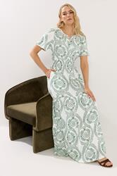 LTS Tall Women's Green & White Leaf Print Linen Maxi Dress | Long Tall Sally 2
