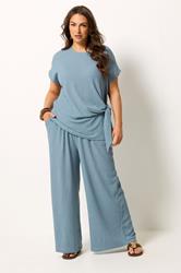 YOURS Plus Size Blue Wide Leg Textured Trousers | Yours Clothing 1