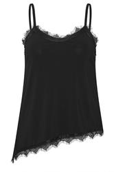 PixieGirl Petite Black Lace Trim Asymmetric Vest Top