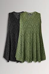 YOURSET 2 PACK Plus Size Black & Green Pointelle Vest Top | Yours Clothing 3