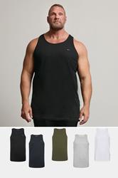 BadRhino Big & Tall 5 Pack Grey/Green/White/Navy/Black Extra Long Plain Vest Top | BadRhino 1