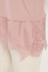 YOURS Plus Size Pink Satin Lace Trim T-Shirt | Yours Clothing 4