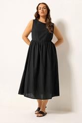 YOURS Plus Size Black Linen Midi Dress | Yours Clothing 3
