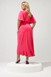 YOURS LONDON Plus Size Hot Pink Short Sleeve Ruffle Wrap Maxi Dress | Yours Clothing 4
