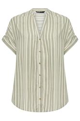YOURS Plus Size Green Stripe Tab Detail Shirt | Yours Clothing 5