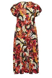 YOURS Plus Size Black & Orange Leaf Print Frill Sleeve Wrap Maxi Dress ...