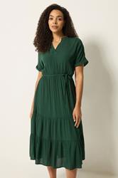 M&Co Green Tiered Tie Waist Midi Dress | M&Co 3