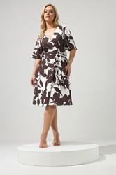 YOURS LONDON Plus Size White & Brown Floral Wrap Dress 3
