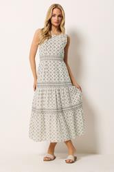 M&Co White Aztec Tiered Linen Maxi Dress | M&Co 1