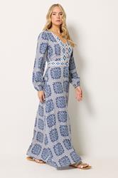 LTS Tall Women's Blue Tile Print Button Maxi Dress | Long Tall Sally 1