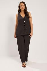 YOURS Plus Size Chocolate Brown Wide Leg Crinkle Trousers | Yours Clothing 2