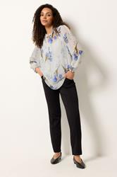 M&Co White & Blue Floral Tie Neck Blouse | M&Co 1