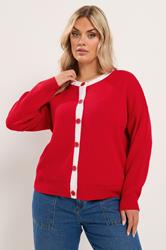 YOURS Plus Size Red Contrast Knitted Cardigan | Yours Clothing 3