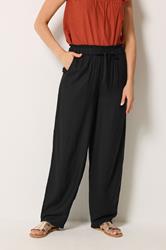 LTS Tall Women's Black Linen Barrel Leg Trousers | Long Tall Sally 1