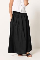PixieGirl Petite Women's Black Shirred Waist Midi Skirt | PixieGirl 1
