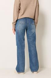 LTS Tall Women's Denim Blue Rip Knee Wide Leg Jeans | Long Tall Sally 3