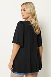 Plus Size Black Pleat Angel Sleeve Swing Top | Yours Clothing 2