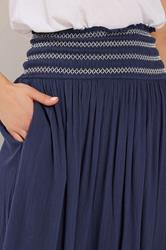 LTS Tall Navy Blue Embroidered Waist Maxi Skirt 4