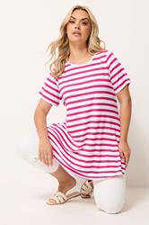 Yours Plus Size Pink Stripe Swing T-Shirt | Yours Clothing 3