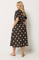 YOURS Plus Size Brown Polka Dot Midaxi Smock Dress | Yours Clothing 2