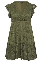 YOURS Curve Khaki Green Wrap Pointelle Dress