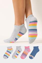 YOURSET 4 PACK Plus Size Pink Stripe Trainer Liner Socks | Yours Clothing 1