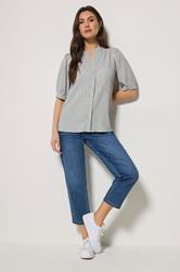 M&Co Blue Stripe Textured Puff Sleeve Shirt | M&Co 1