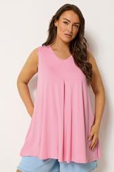 YOURS Plus Size Bright Pink Pleat Front Vest Top | Yours Clothing 3
