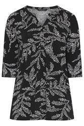 EVANS Jersey-Oberteil in Schwarz mit Blätterprint