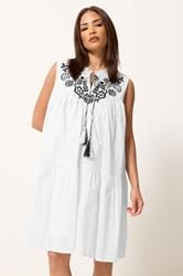 PixieGirl Petite Women's White Tiered Cotton Smock Mini Dress | PixieGirl 3