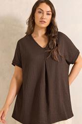 EVANS Curve Chocolate Brown Plisse Pleat Top  3