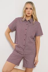 LTS Tall Women's Burgundy Red Stripe Button Cotton Shirt | Long Tall Sally 3