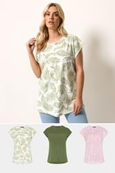 YOURSET 3 PACK Plus Size Green Palm Leaf & Zebra T-Shirts | Yours Clothing 1