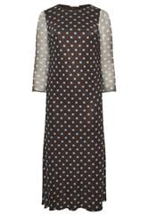 YOURS LONDON Curve Chocolate Brown & Blue Polka Dot Mesh Dress