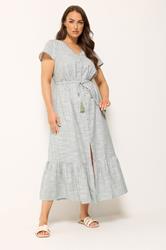 YOURS Plus Size Sage Green Stripe Angel Sleeve Dress | Yours Clothing 1