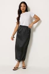 PixieGirl Petite Women's Black Lace Hem Satin Maxi Skirt | PixieGirl 3