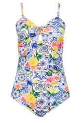 YOURS Plus Size Blue Mediterranean Tile Bandeau Swimsuit | Yours Clothing 6