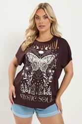 YOURS Plus Size Brown 'Mystic Soul' Laser Cut Slogan T-Shirt | Yours Clothing 3