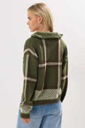 PixieGirl Petite Women's Green Knitted Check Zip Cardigan | PixieGirl 2